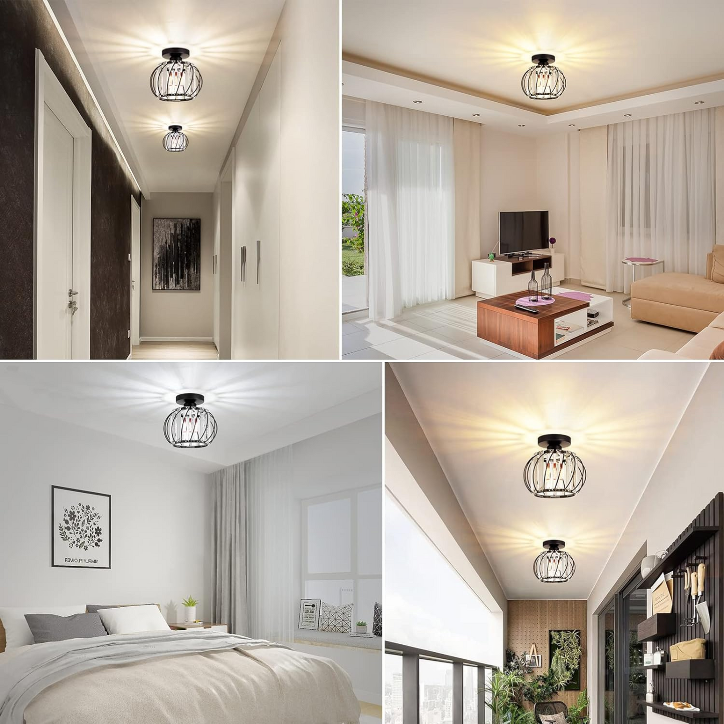 Zwarte Plafondlamp met Glazen Accenten voor Hal