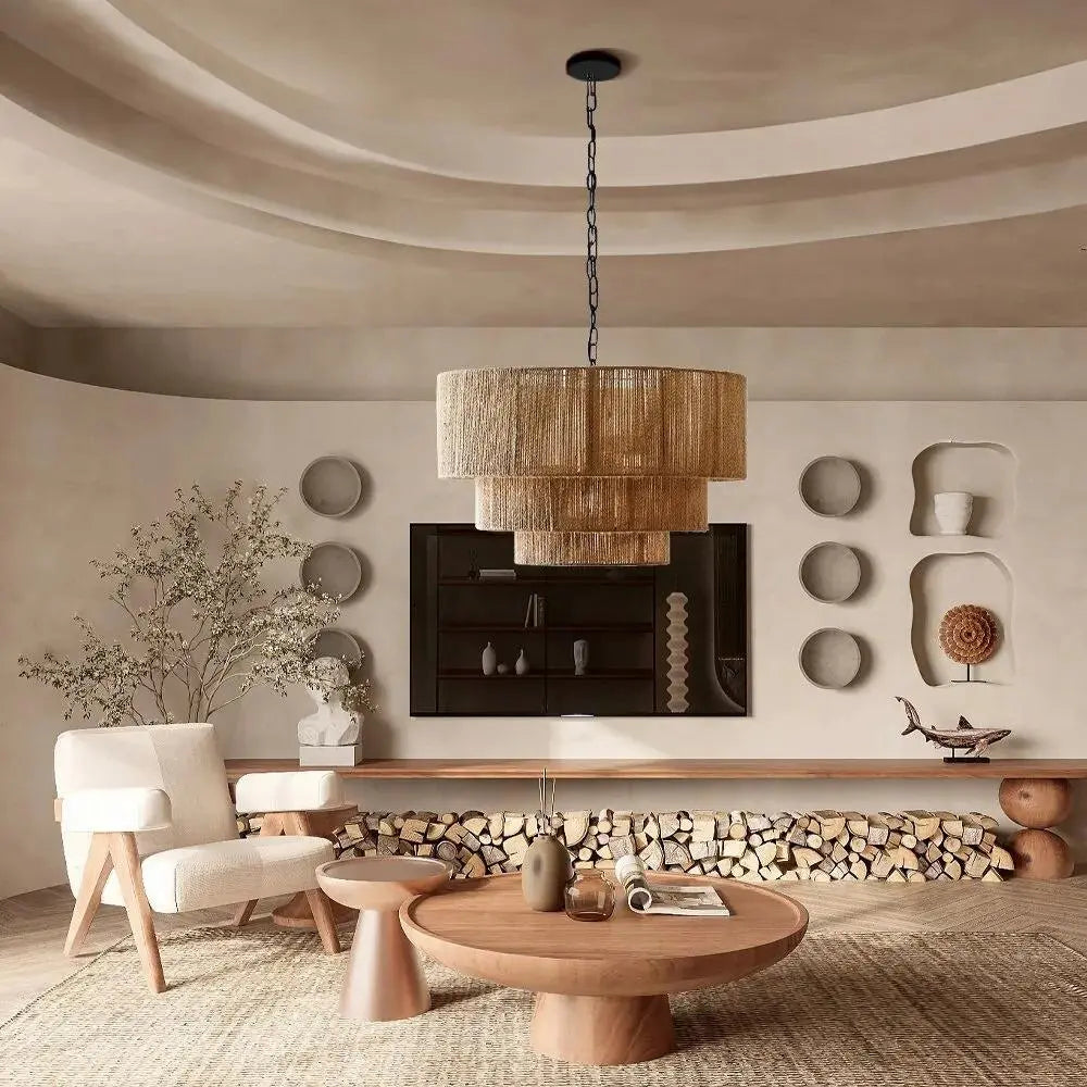 Scandinavische Hanglamp van touw – Boho Eetkamer Lamp