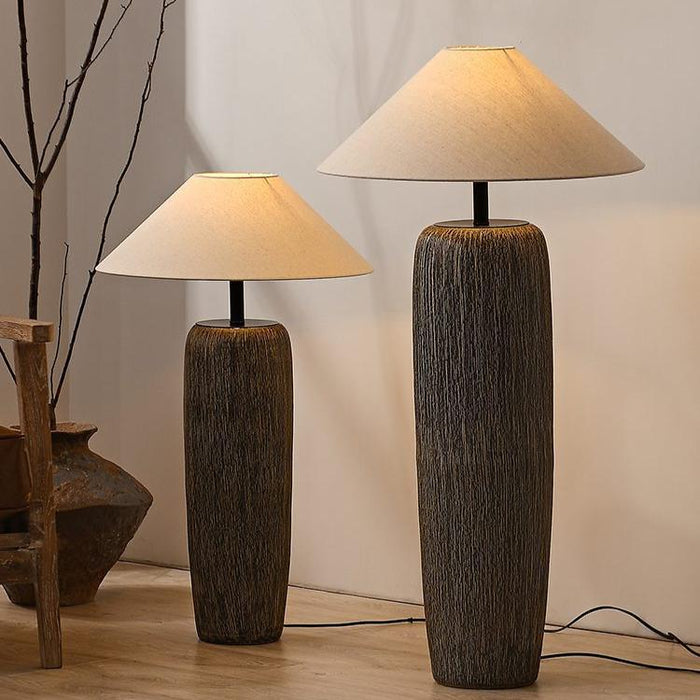 Vloerlamp met Organische Vorm van Hout en Linnen Japandi Stijl