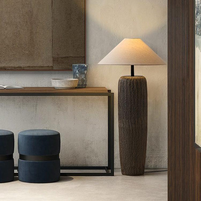Vloerlamp met Organische Vorm van Hout en Linnen Japandi Stijl
