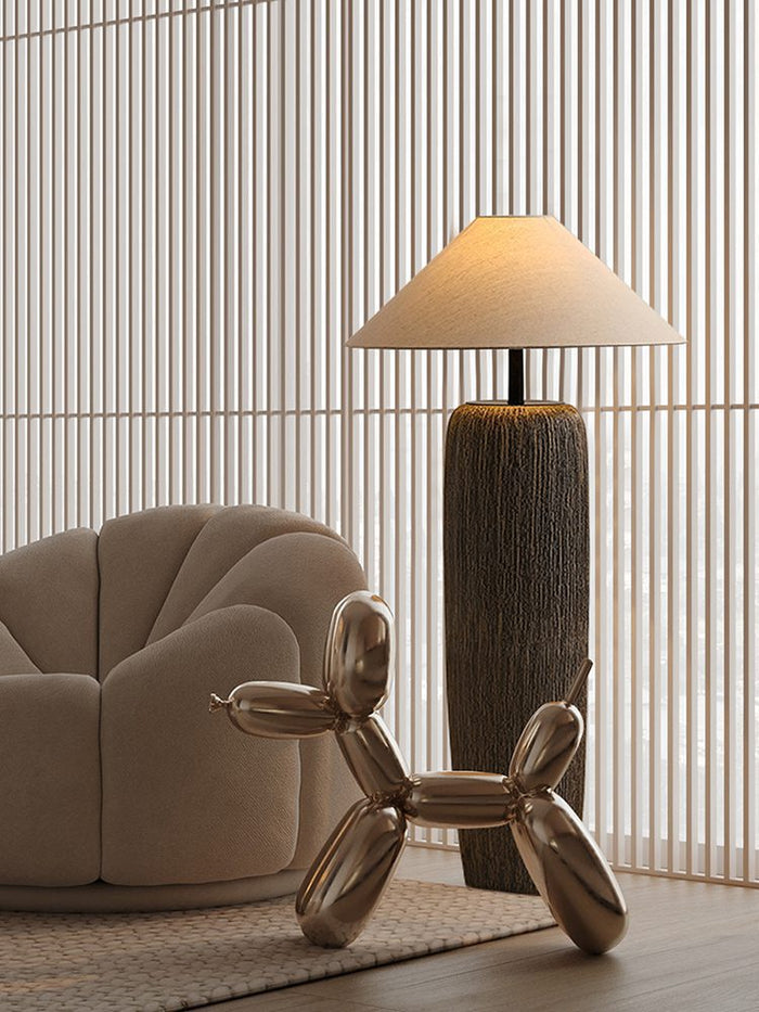 Vloerlamp met Organische Vorm van Hout en Linnen Japandi Stijl