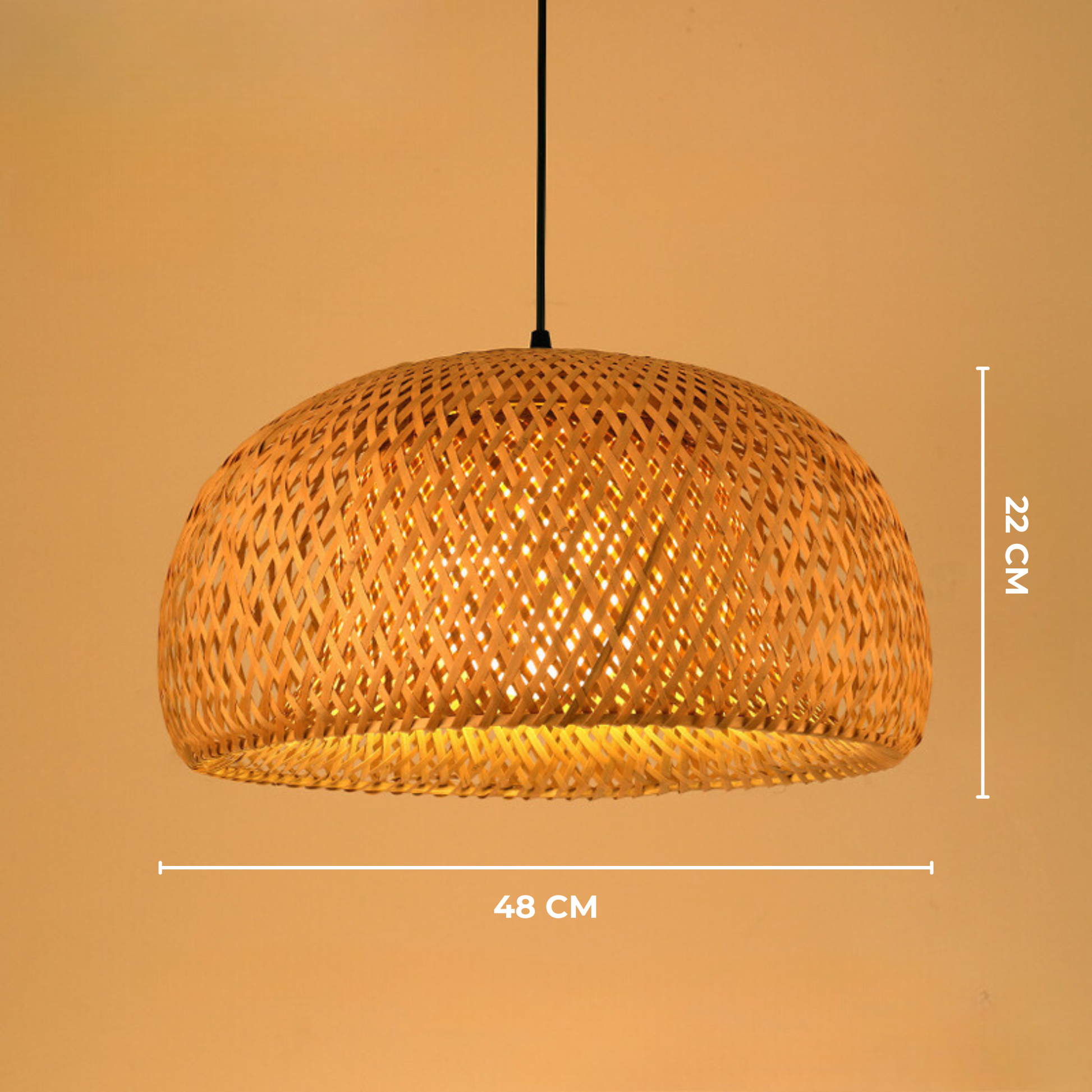 Handgemaakte Rotan Hanglamp voor Eettafel – Verstelbare Bamboe Lamp tot 120 cm in Japandi Stijl 22 x 48cm
