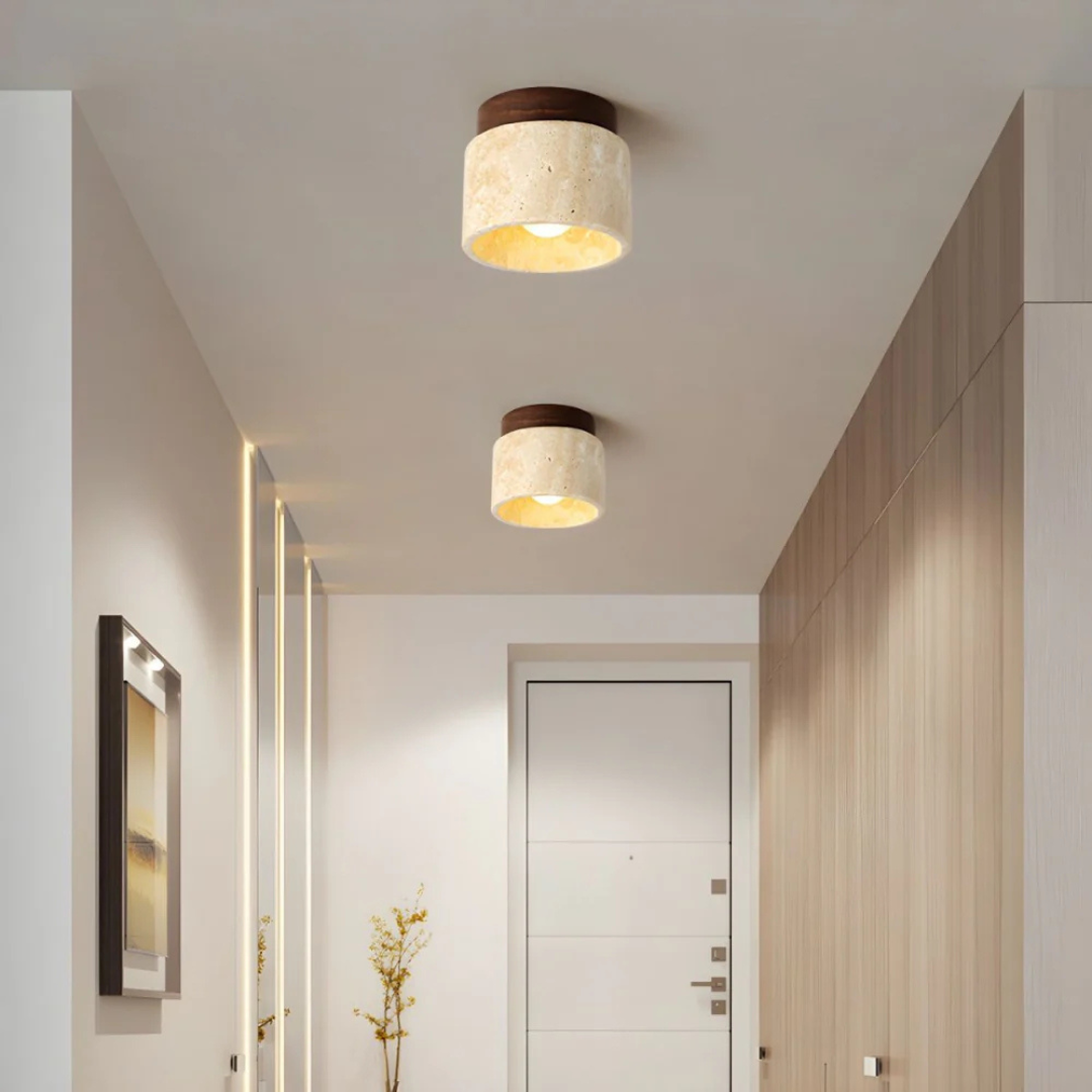 Japanse Dimbare Plafondlamp van Marmer en Hout