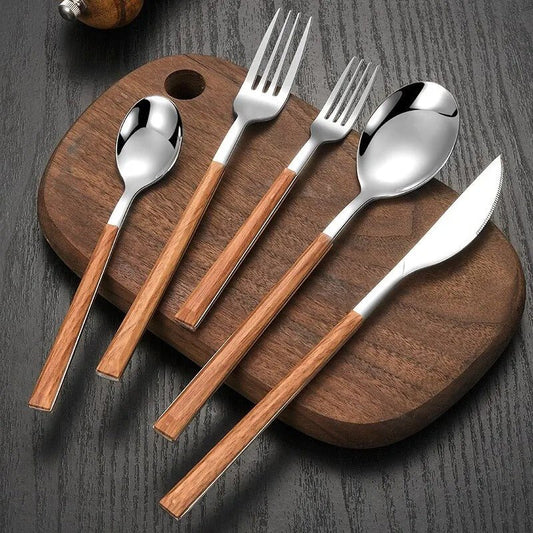 30-delige Gouden Bestekset met Houten Handvat en Elegante Afwerking 0