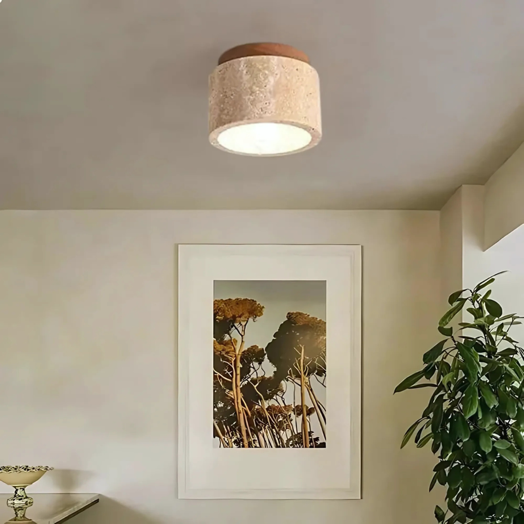 Japanse Dimbare Plafondlamp van Marmer en Hout
