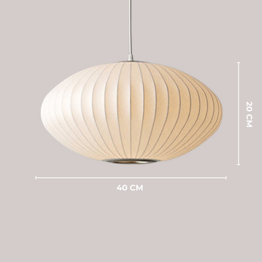 Handgemaakte Ellipsvormige Hanglamp voor Eettafel - Verstelbaar PVC en Staal, Japandi Stijl 20 x 40cm