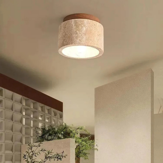 Japanse Dimbare Plafondlamp van Marmer Hout Hout