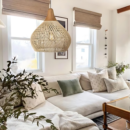 Boho Rotan Hanglamp Handgemaakt met Warme Verlichting