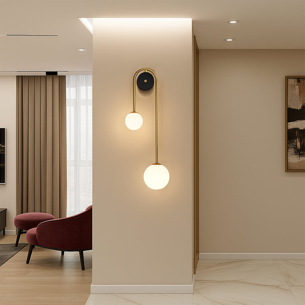 Minimalistische Boog Wandlamp van Messing en Glas Goudkleurig