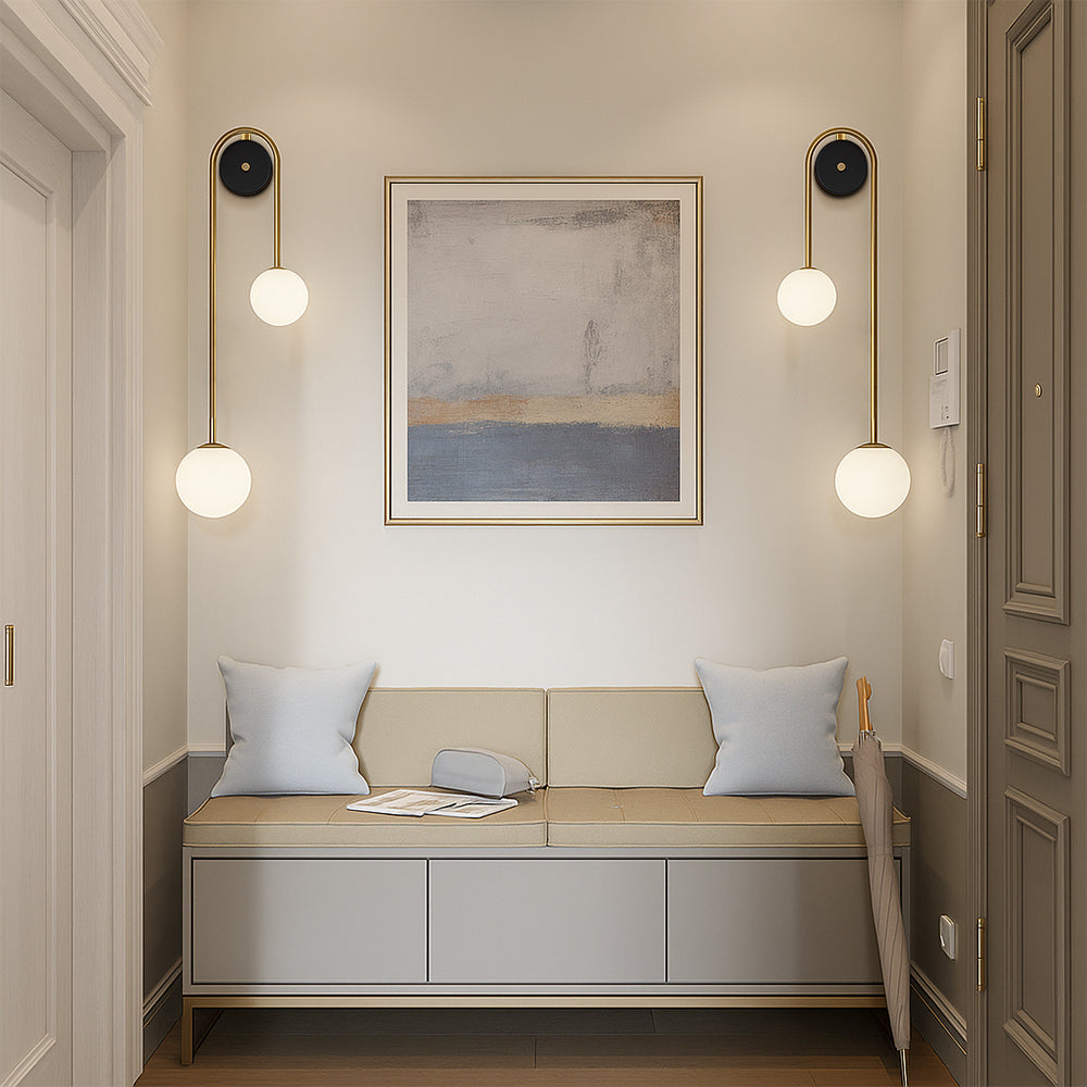Minimalistische Boog Wandlamp van Messing en Glas Goudkleurig