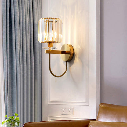Cilindrische Kristalwandverlichting Binnen met Gouden Afwerking – Modern Design voor Woonkamer en Slaapkamer 0