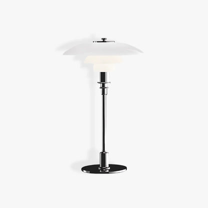 Moderne Deense Tafellamp van Metaal en Glas Chroom + Wit