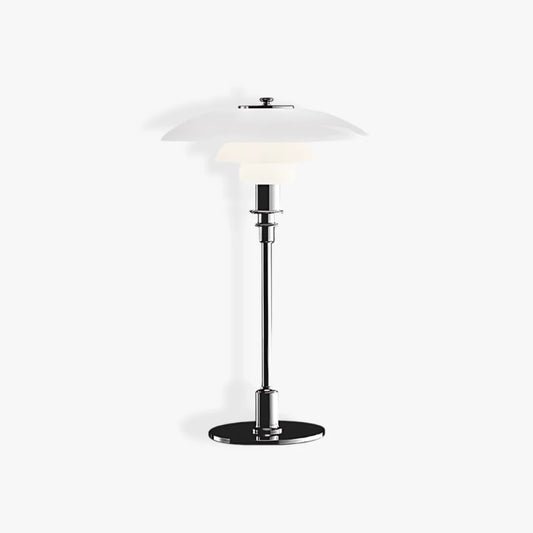 Moderne Deense Tafellamp van Metaal en Glas Chroom + Wit