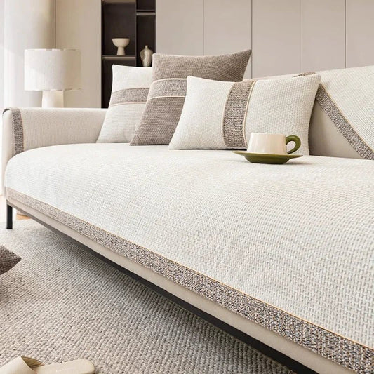 Elegante Linnen Look Sofa Cover voor Banken – Stijlvolle Bescherming tegen Vlekken en Dierenharen 0