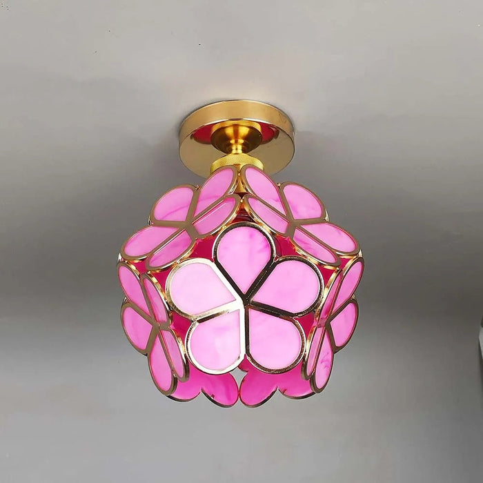 Glazen Plafondlamp Bloemenontwerp Hal Roze