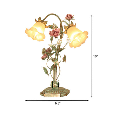 Groene Nachttafel Lamp met Bloemendecoratie – Shabby Chic Stijl voor Slaapkamer, Verstelbare Hoogte 3
