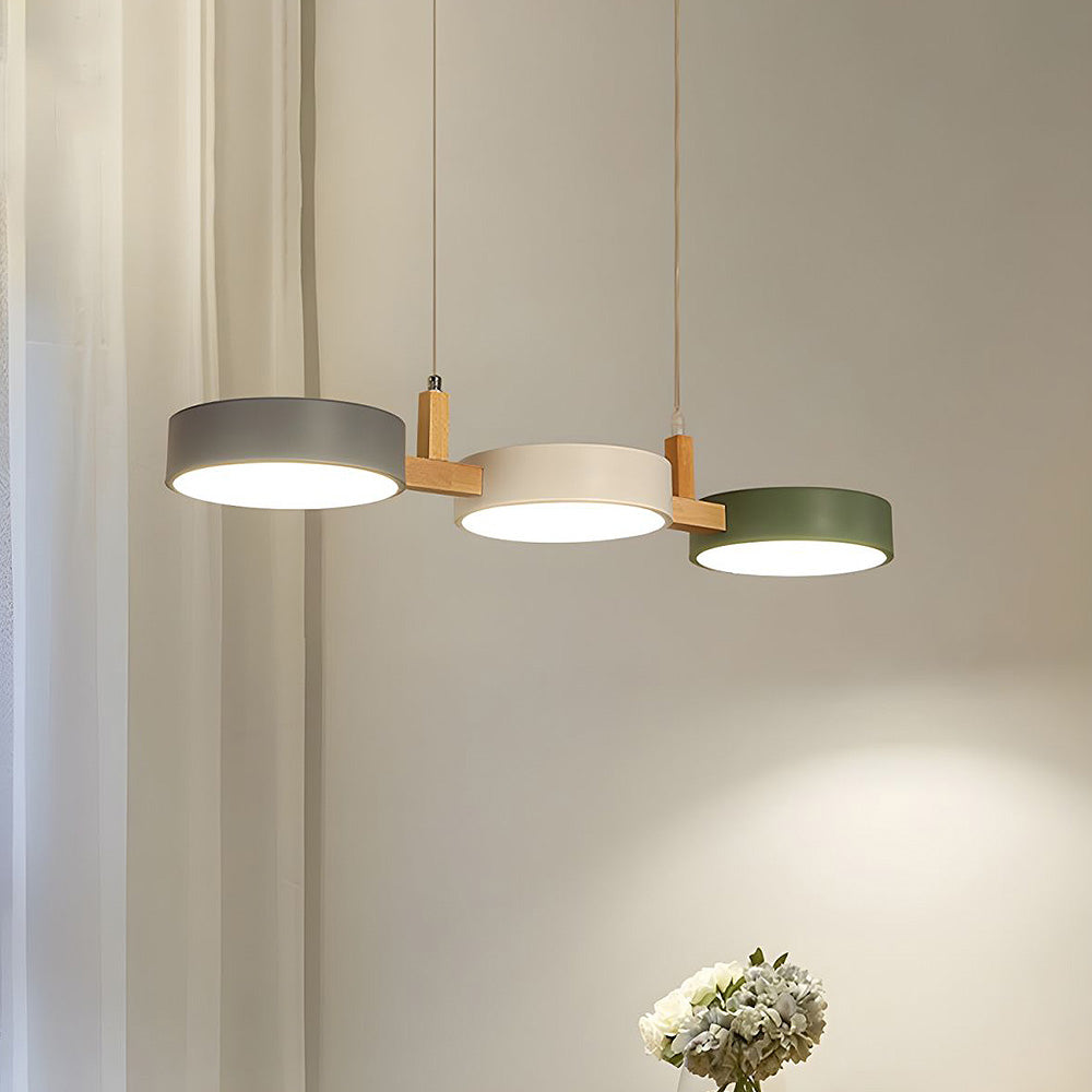 Hanglamp Eettafel met Cilindervorm en Houten Accenten voor Woonkamer Wit Grijs Groen Warm wit