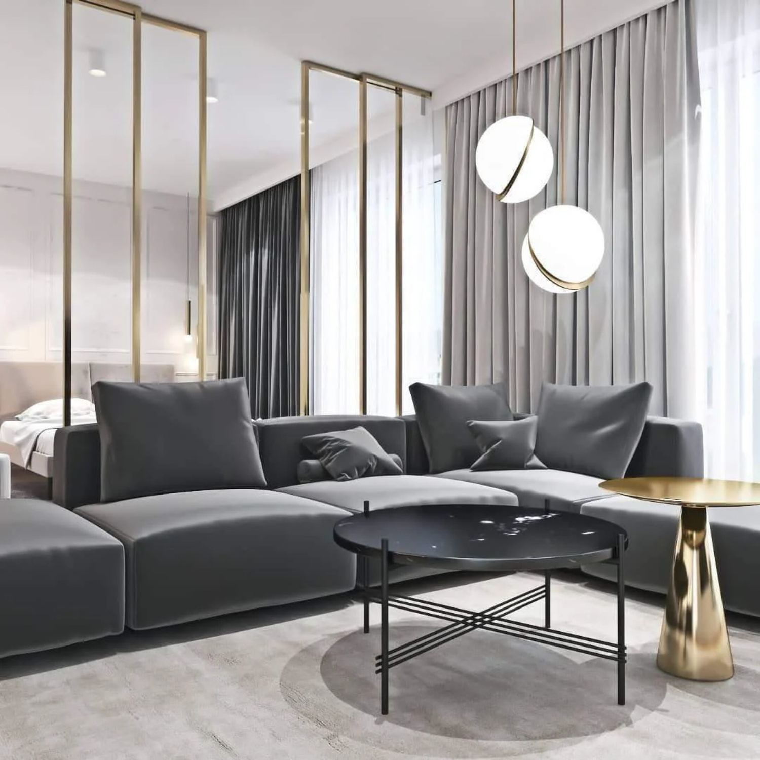 Bol Hanglamp met Gouden Accenten – Moderne Woonkamer Lamp