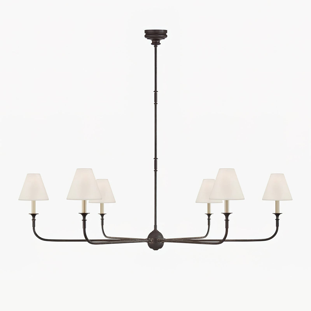 Kroonluchter Klassiek Modern met Kaarsenarmen en Stoffen Lampenkappen voor Woonkamer en Eetkamer Zwart Wit Dia 140cm x H 46cm