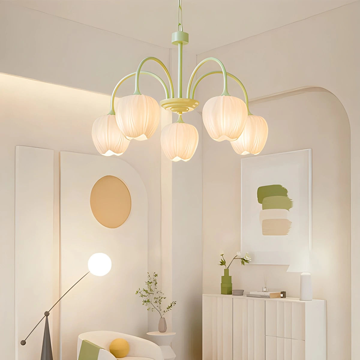 Hanglamp met Tulpenvormige Glazen Schalen en Vintage Metalen Frame voor Eettafel en Woonkamer 6