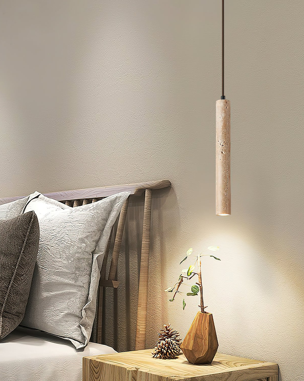 Japandi Buisvormige Hanglamp Slaapkamer Travertijn
