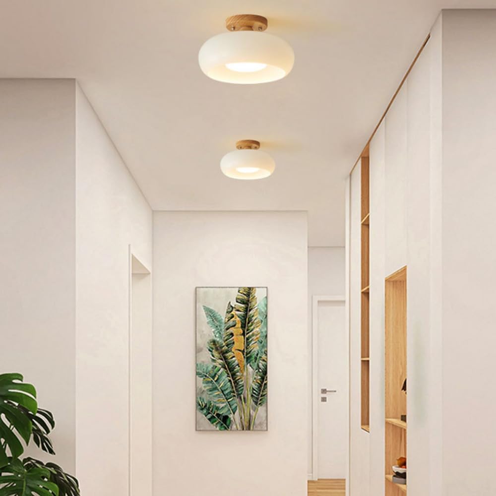 Plafondlamp Hout en Glas met LED