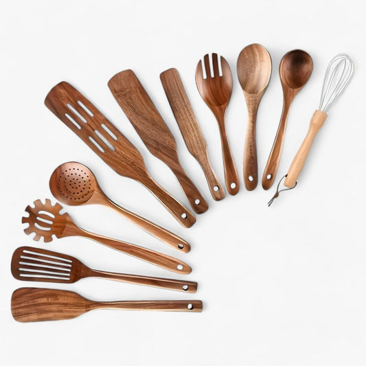 Houten Keukengerei Set van 11 Delen met Hittebestendigheid en Duurzaam Ontwerp 0