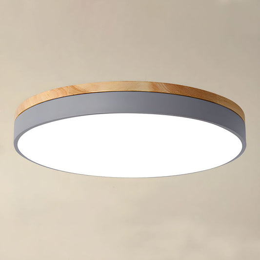 Houten Ronde Plafondlamp met LED Grijs 30cm*6cm (18W)