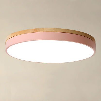 Houten Ronde Plafondlamp met LED Roze 60cm*6cm (54W)