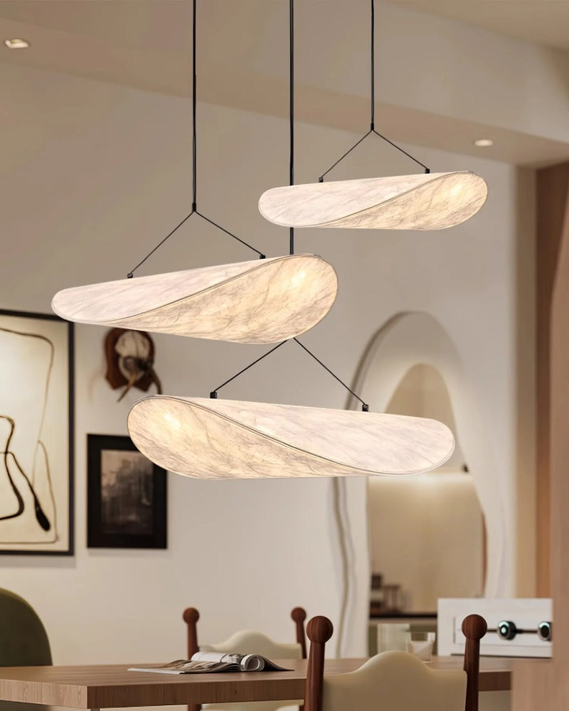 Wit-Zwarte Zijden Hanglamp Japandi Stijl