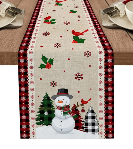 Kersttafelloper van 100% Linnen met Vrolijke Prints voor Feestelijke Gelegenheden 0