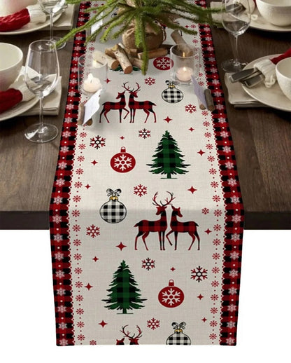 Kersttafelloper van 100% Linnen met Vrolijke Prints voor Feestelijke Gelegenheden 6