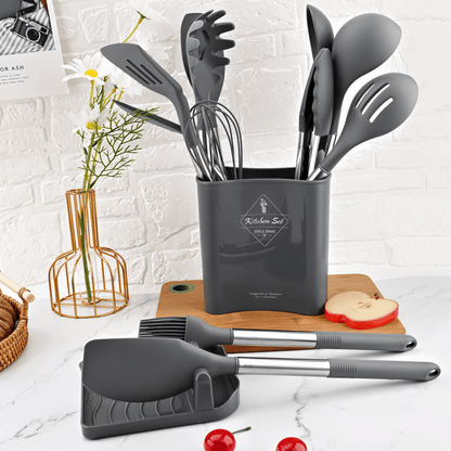 Keukenhulpmiddelen Set van 12 Delen – Voedselveilige Silicone met RVS Handvatten voor Koken en Bakken 5