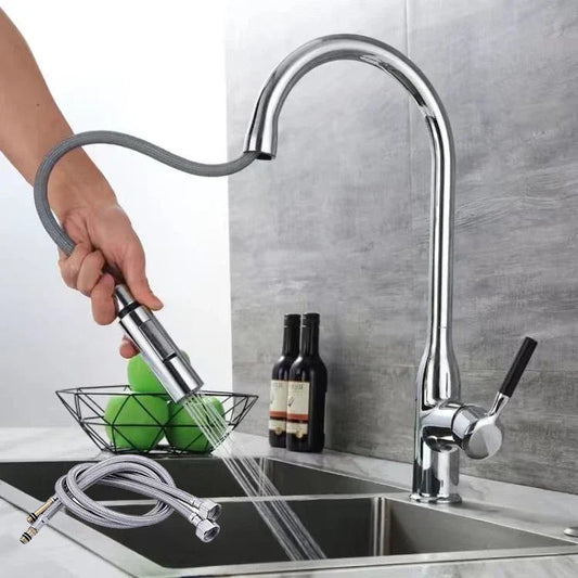 Keukenmengkraan met Uittrekbare Handdouche en Modern Design in Geborsteld Nikkel 0