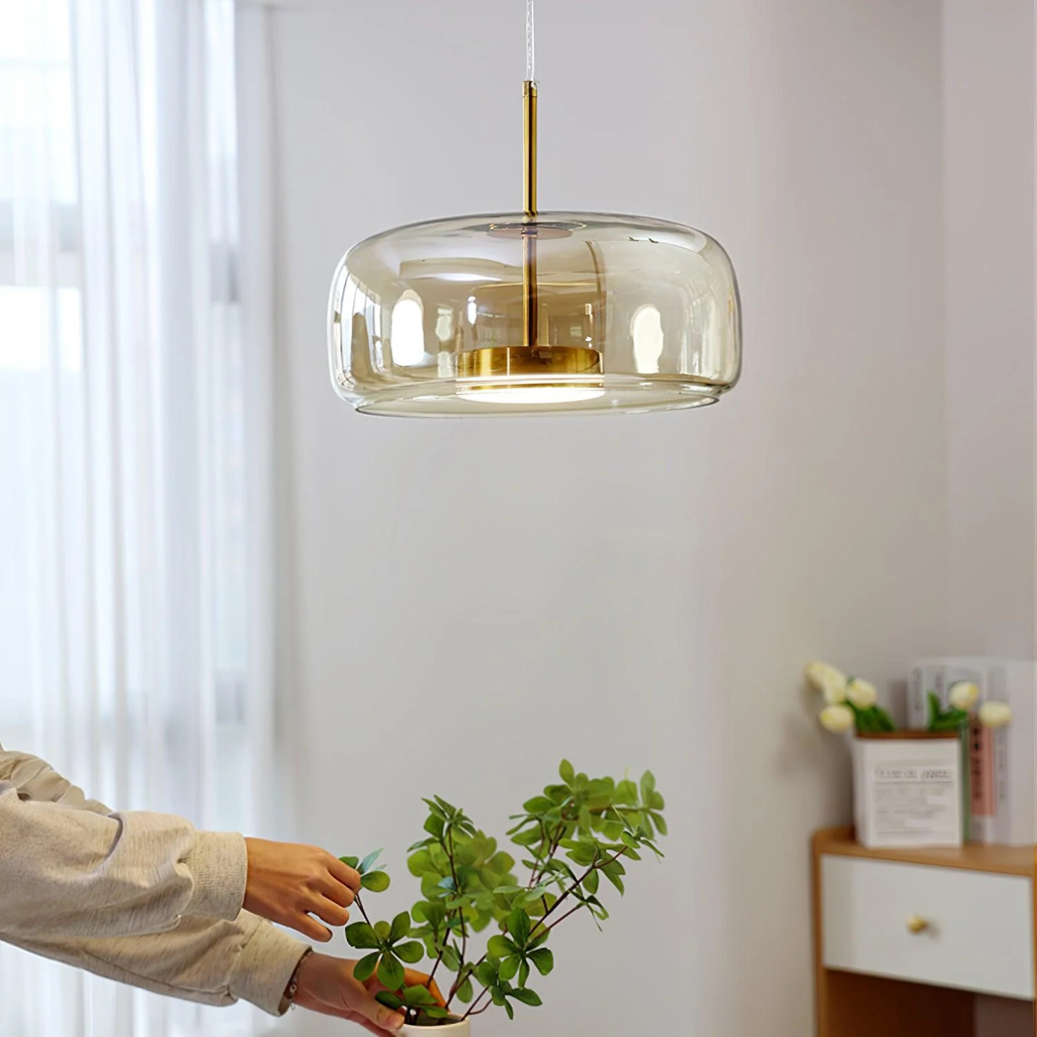 Luxe Hanglamp met Gebogen Glazen Kap voor Eettafel en Woonkamer Ø38cm