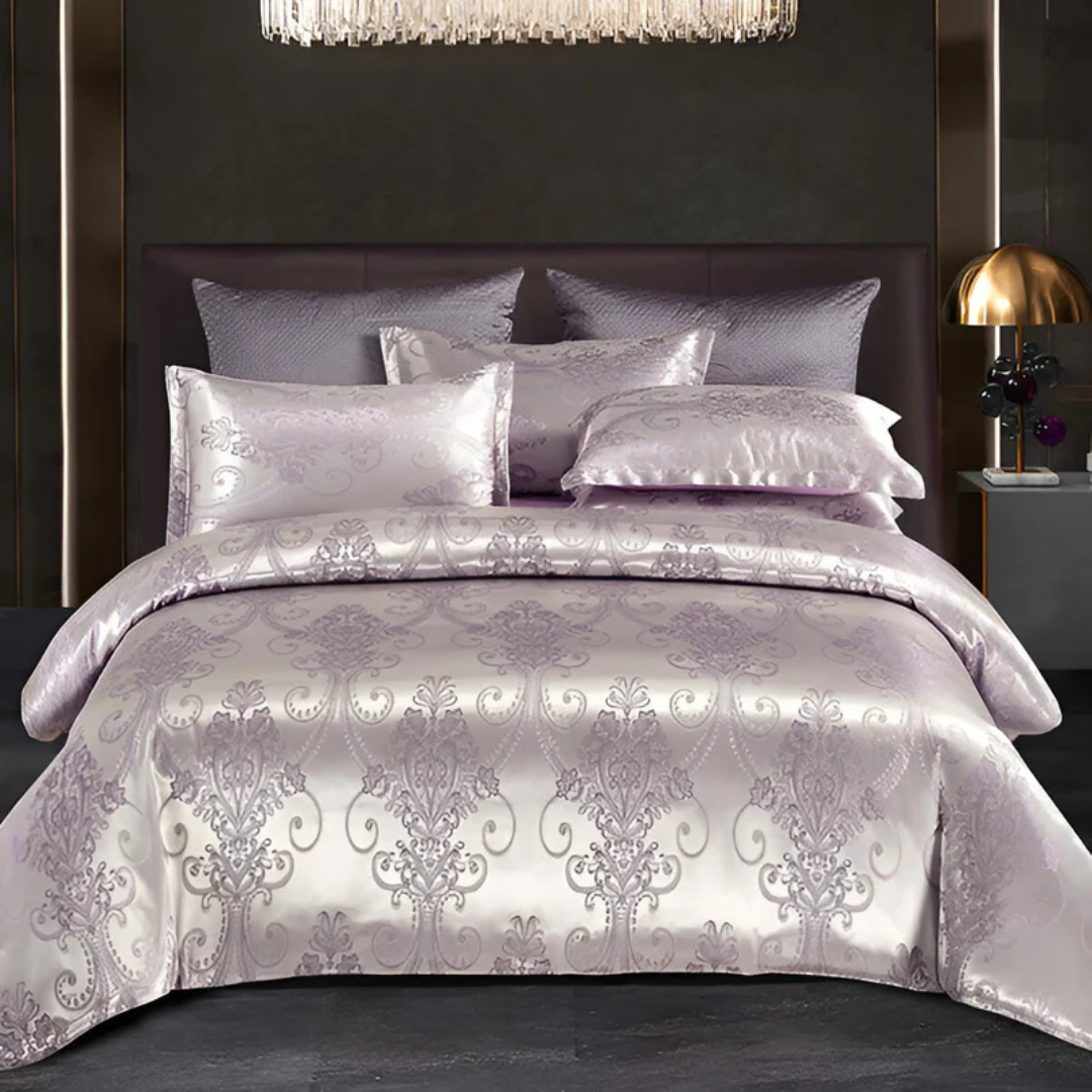 Luxe Satijnen Bedovertrek met Jacquard Design – Zijdezacht en Ademend Beddengoed Zilver