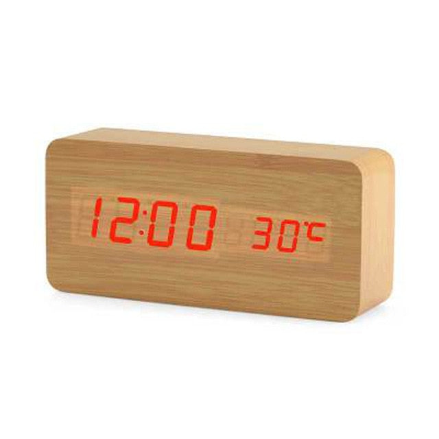 Digitale Wekker Minimalistisch Houtlook met LED Display Koffierechthoek rood licht