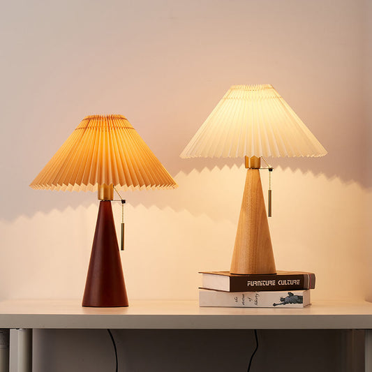 Minimalistische Vintage Geplooide Houten Tafellamp – Lichtbruin en Walnoot voor Binnengebruik 0