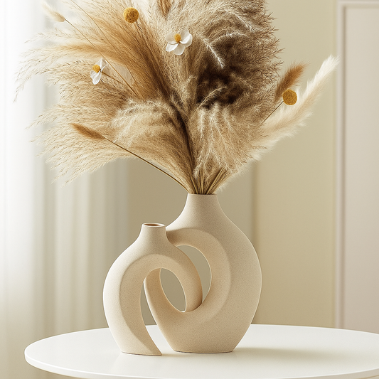 Minimalistische Zwarte en Witte Vazen Set van 2 – Grote en Kleine Vaas voor Modern Interieur 0