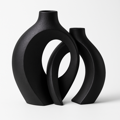 Minimalistische Zwarte en Witte Vazen Set van 2 – Grote en Kleine Vaas voor Modern Interieur 3