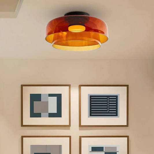 Moderne Plafondlamp van Handgeblazen Glas Oranje Dubbele Laag 42cm x 18cm