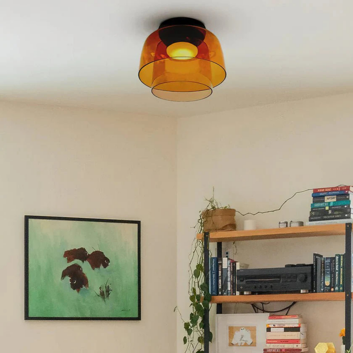 Moderne Plafondlamp van Handgeblazen Glas Oranje Dubbele Laag 32cm x 24cm
