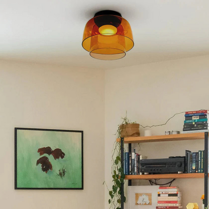 Moderne Plafondlamp van Handgeblazen Glas Oranje Dubbele Laag 32cm x 24cm