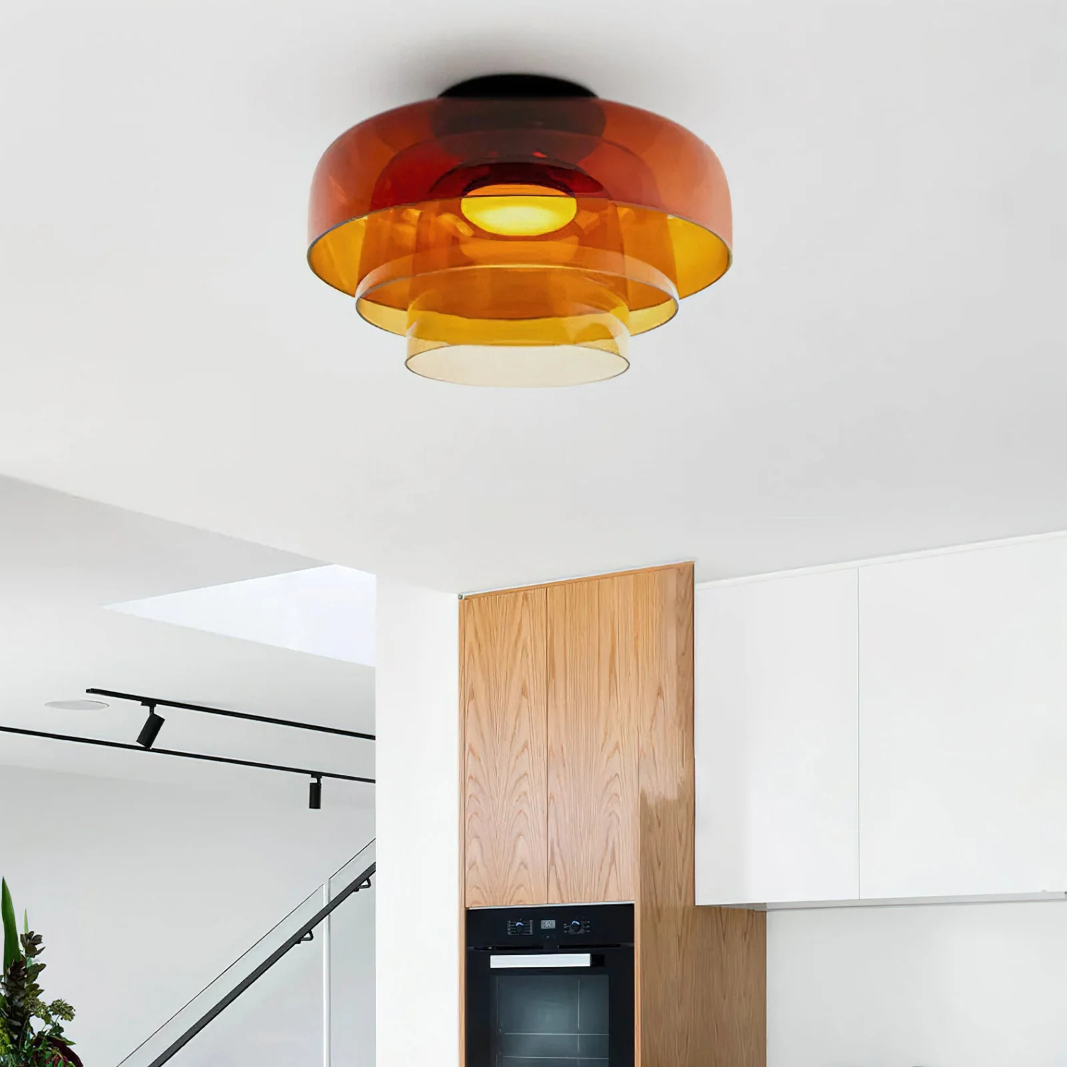 Moderne Plafondlamp van Handgeblazen Glas Oranje Drievoudige Laag 42cm x 26cm