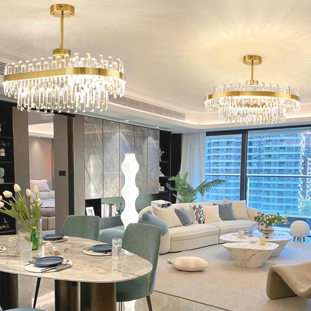 Moderne Kristallen Kroonluchter Goud LED - Ronde en Ovale Vorm voor Elegante Verlichting 3