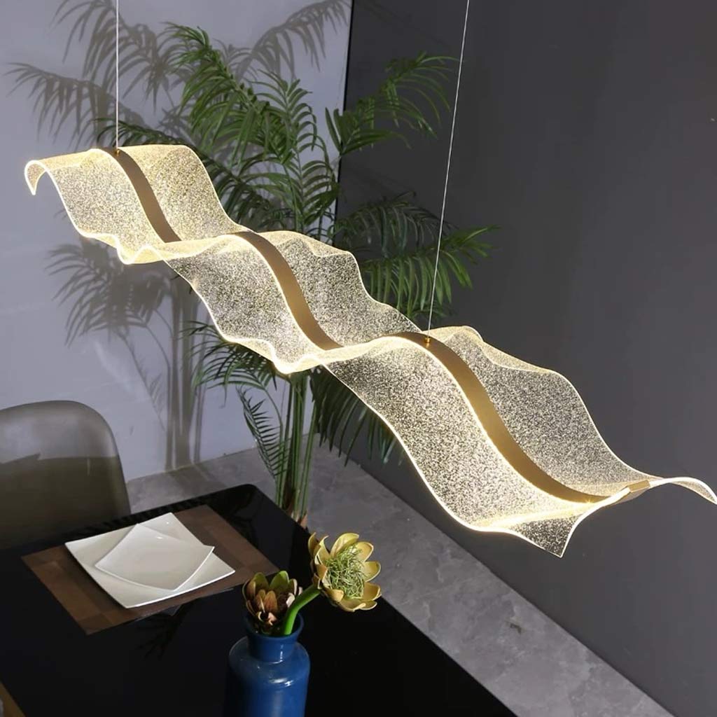 Kroonluchter Modern Acryl Goud met Golvende Vorm voor Woonkamer of Eetkamer