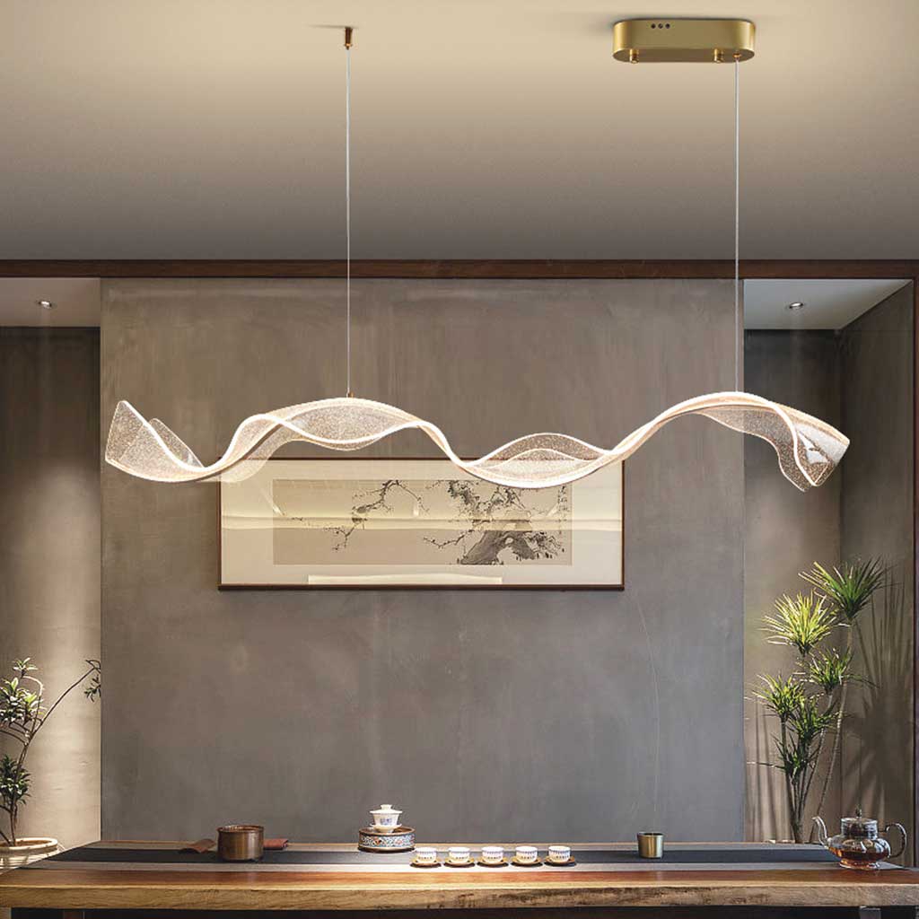Kroonluchter Modern Acryl Goud met Golvende Vorm voor Woonkamer of Eetkamer