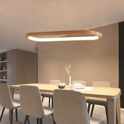 Moderne Kroonluchter van Hout met Verstelbare Lichtkleuren voor Eetkamer 1