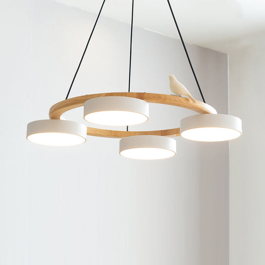 Moderne Kroonluchter van Hout met Vogelfiguren en LED Verlichting – Ronde Plafondlamp voor Woonkamer en Eetkamer 0