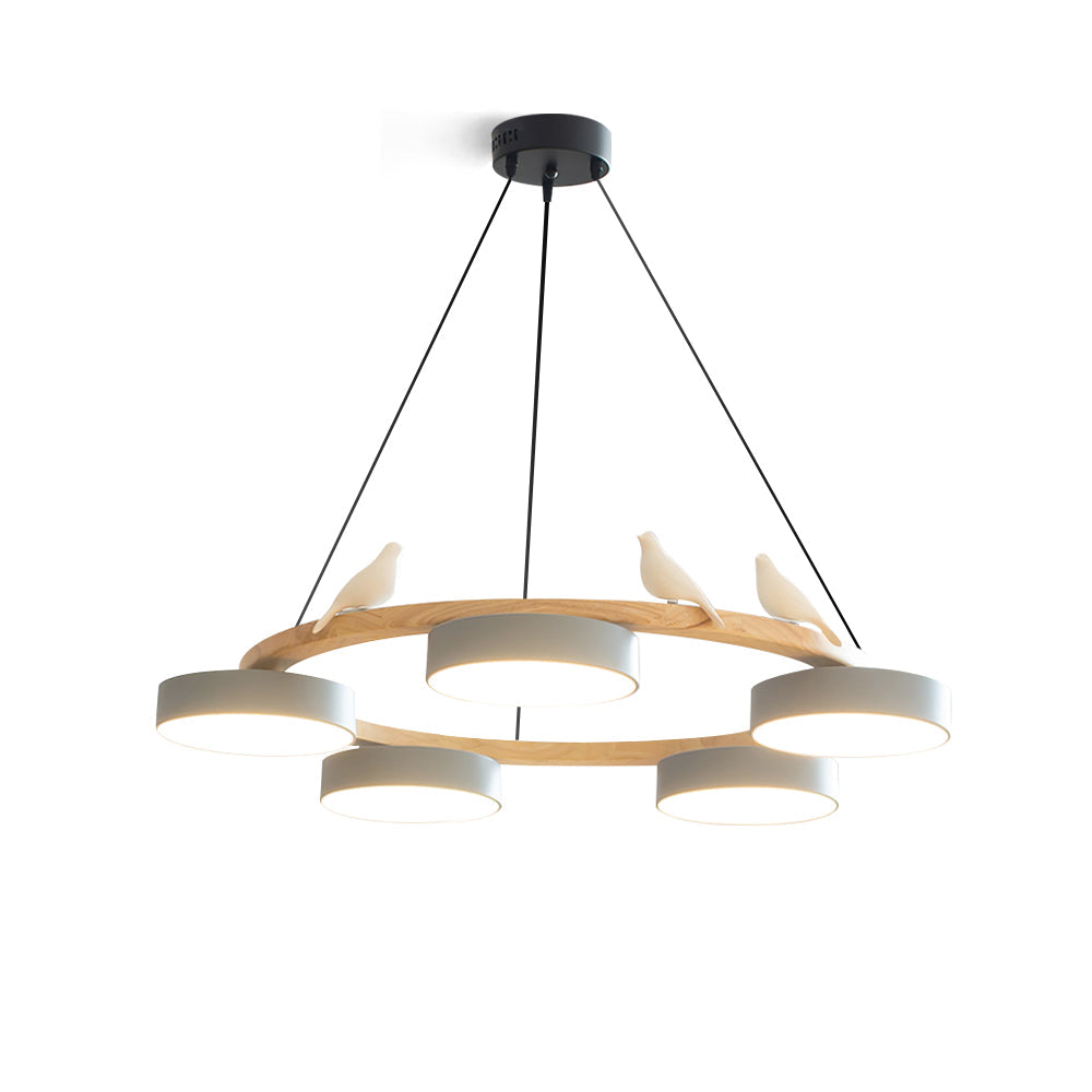Moderne Kroonluchter van Hout met Vogelfiguren en LED Verlichting – Ronde Plafondlamp voor Woonkamer en Eetkamer 1